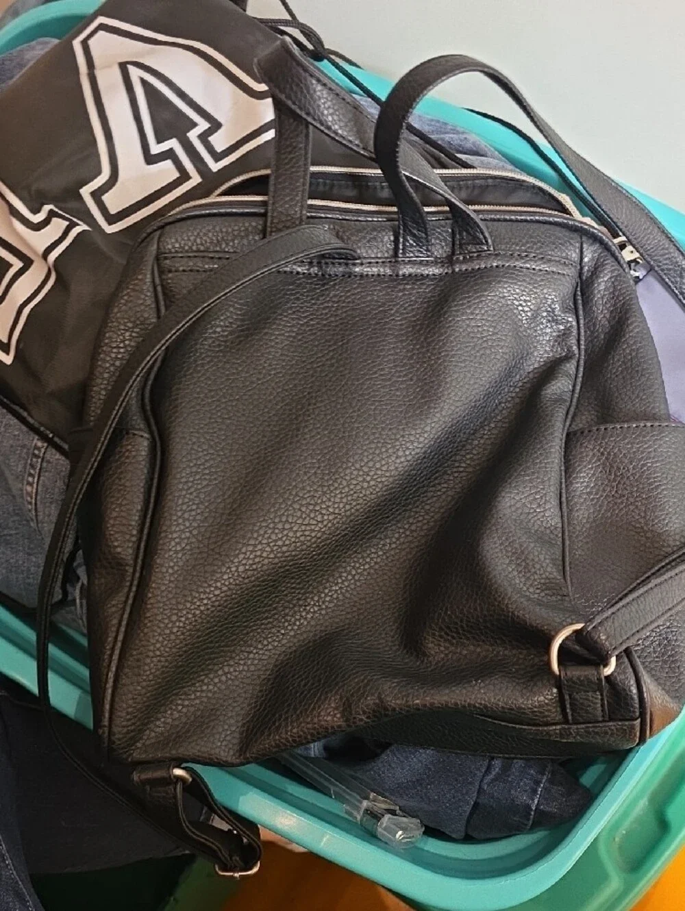 Relic Black Pebbled Faux-Leather Backpack with Gold Hardware